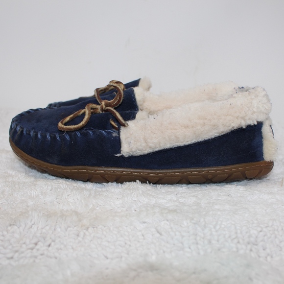 LL Bean Wicked Good Shearling Moc Slippers Blue 7 - Picture 2 of 8